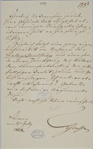 Illustration : photo d'une page manuscrite signée par Goethe